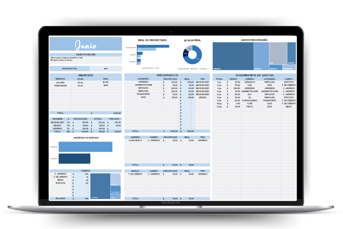 Presupuesto mensual 50-30-20 Excel